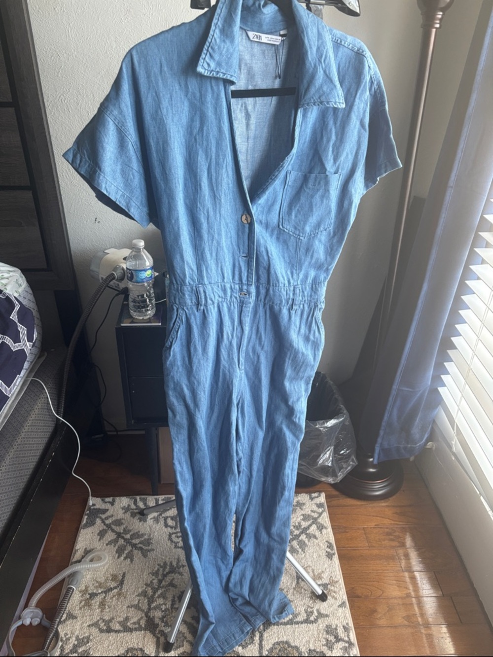 Zara Light Blue Denim Boilersuit with Short Sleeves